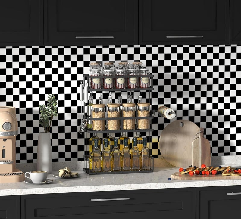 OSECAGE Modern Peel and Stick Wallpaper Black and White Mosaic Checkered Contact Paper 17.7"x118" Self Adhesive Lattice Wallpaper Removable Decorative Wallpapers for Bedroom Countertops Cabinet Vinyl Roll - Image 2